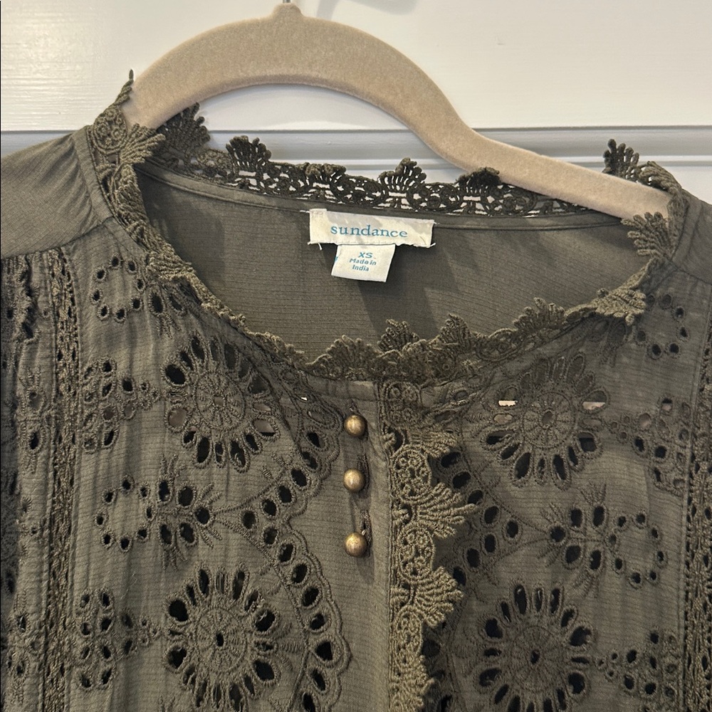 Olive Green Embroidered Maxi Dress By Sundance - Picture 3 of 7